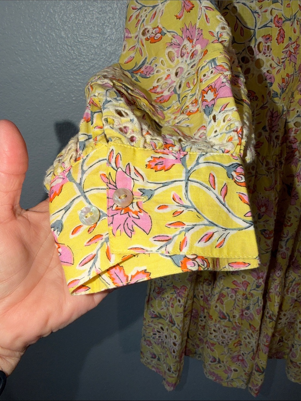 Yellow Floral Eyelet Dress - Picture 4 of 10